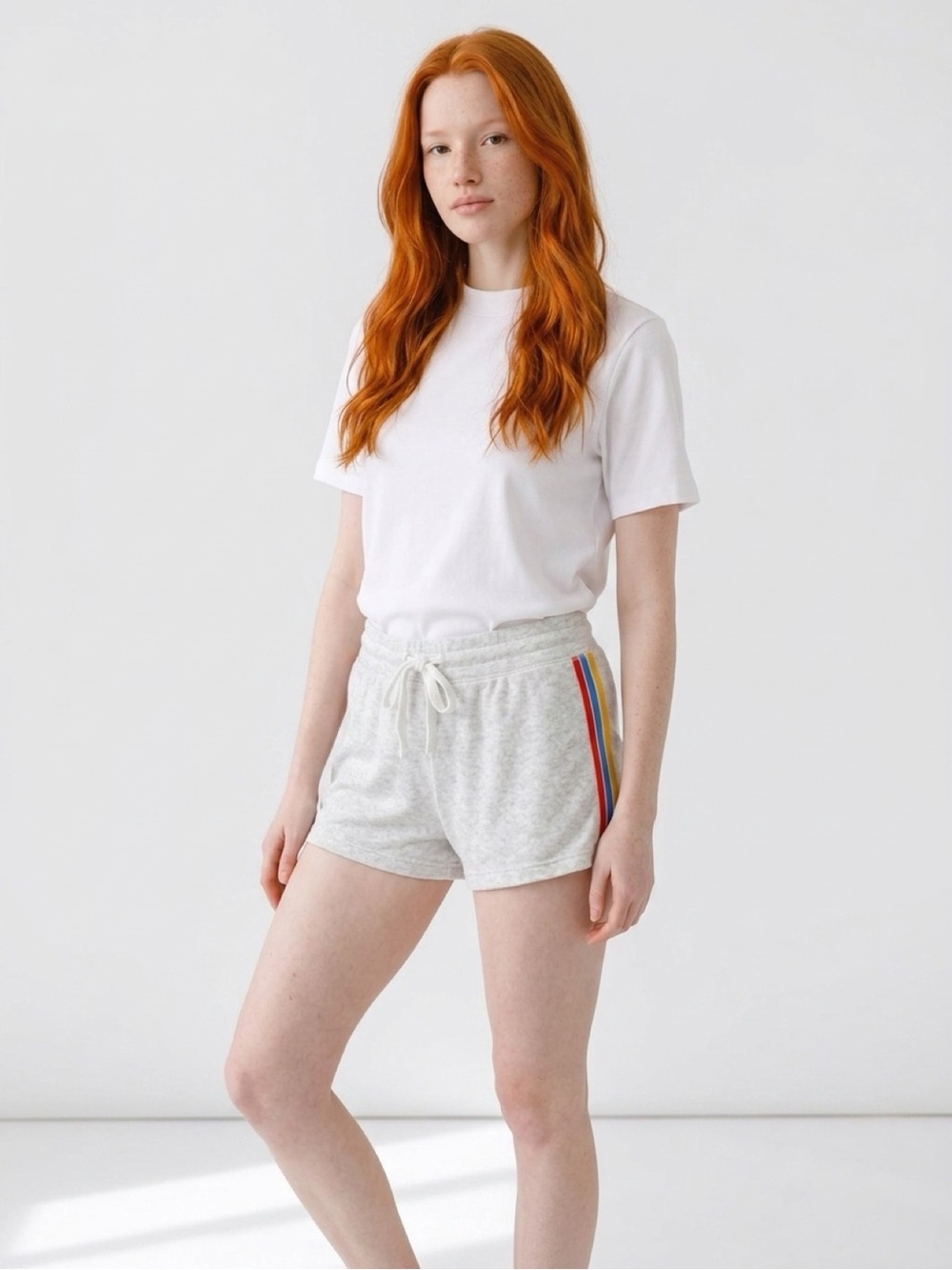 P.J. Salvage Light Gray Shorts with Rainbow Side Stripe